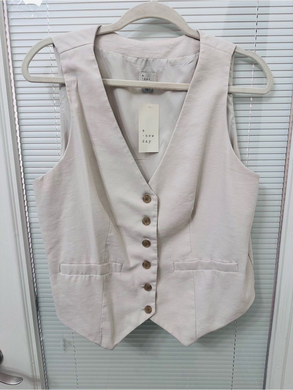 a new day Cream Sleeveless Button-Front Vest